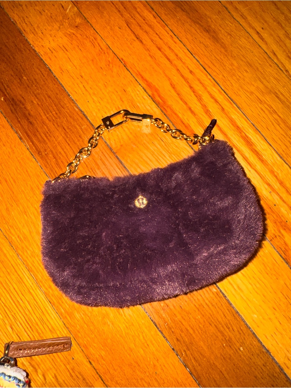 lululemon athletica Plush Purple Faux Fur Wristlet with Gold Chain